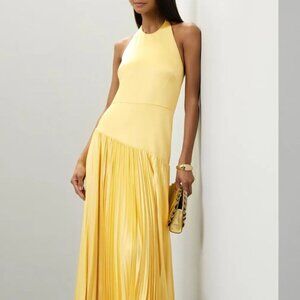 Pleated Halter Neck Maxi Dress | New Sheath Formal Dress w/ Zipper Back